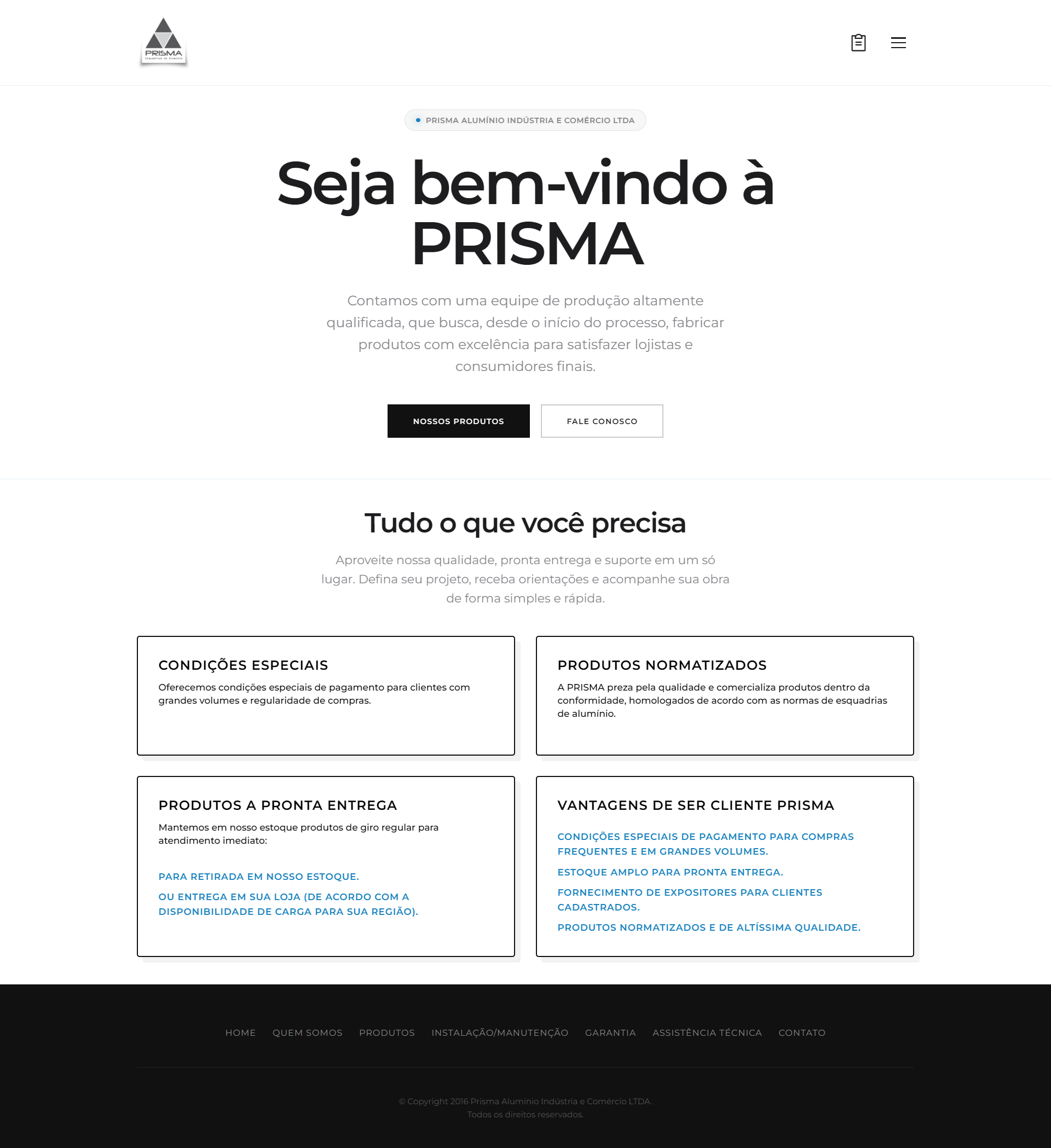Site da Prisma Esquadrias